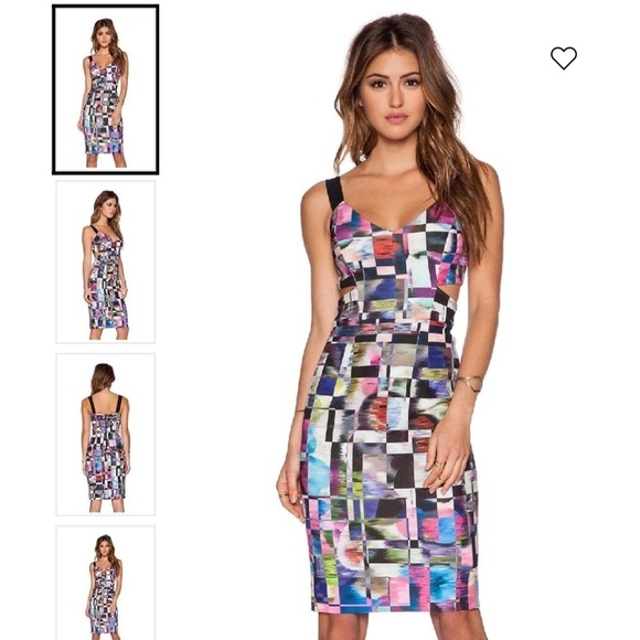 Milly Cubist Print cut out midi Sheath fitted Dress in Multicolor sz 0 - Picture 1 of 16